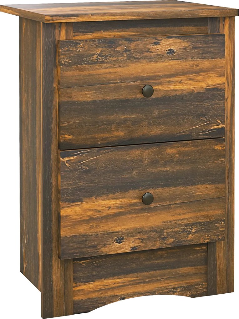 HOMCOM Noptieră cu 2 Sertare în Stil Rustic, Noptieră pentru dormitor din Lemn, 40x30x56 cm, Maro | Aosom Romania