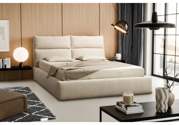 Pat tapițat BASIL 160x200 cm, fără saltea, bej