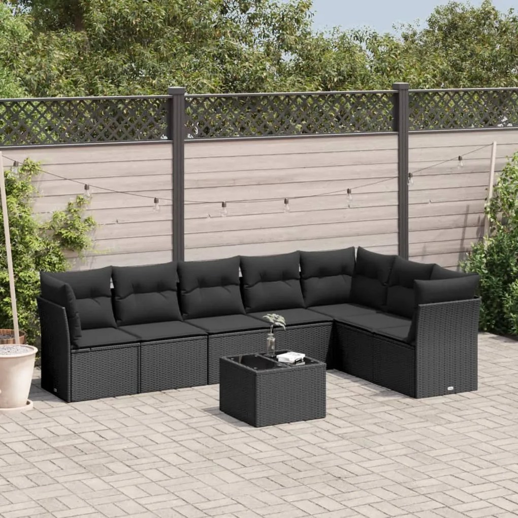 3249584 vidaXL Set mobilier de grădină cu perne, 8 piese, negru, poliratan