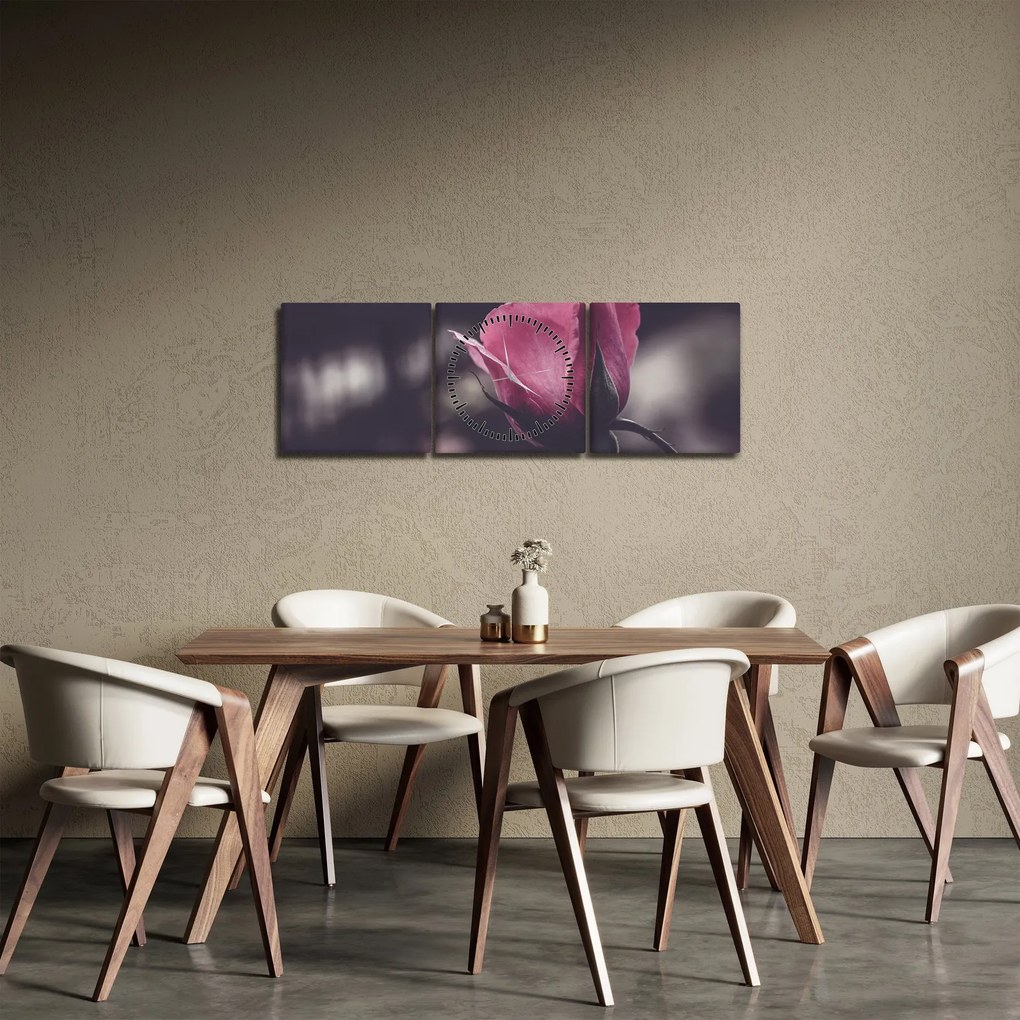 Tablou - Detaliu florii de trandafir (cu ceas) (90x30 cm)