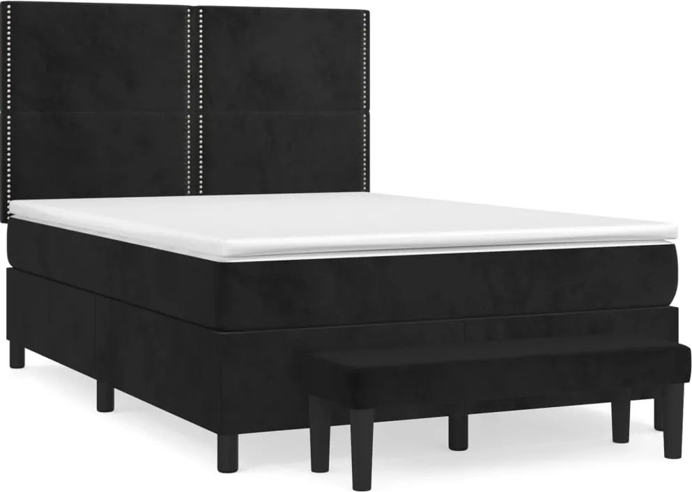 vidaXL Pat box spring cu saltea, negru, 140x200 cm, catifea