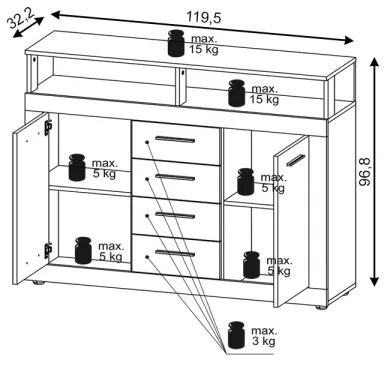 Comodă RUNA, maro închis/antracit