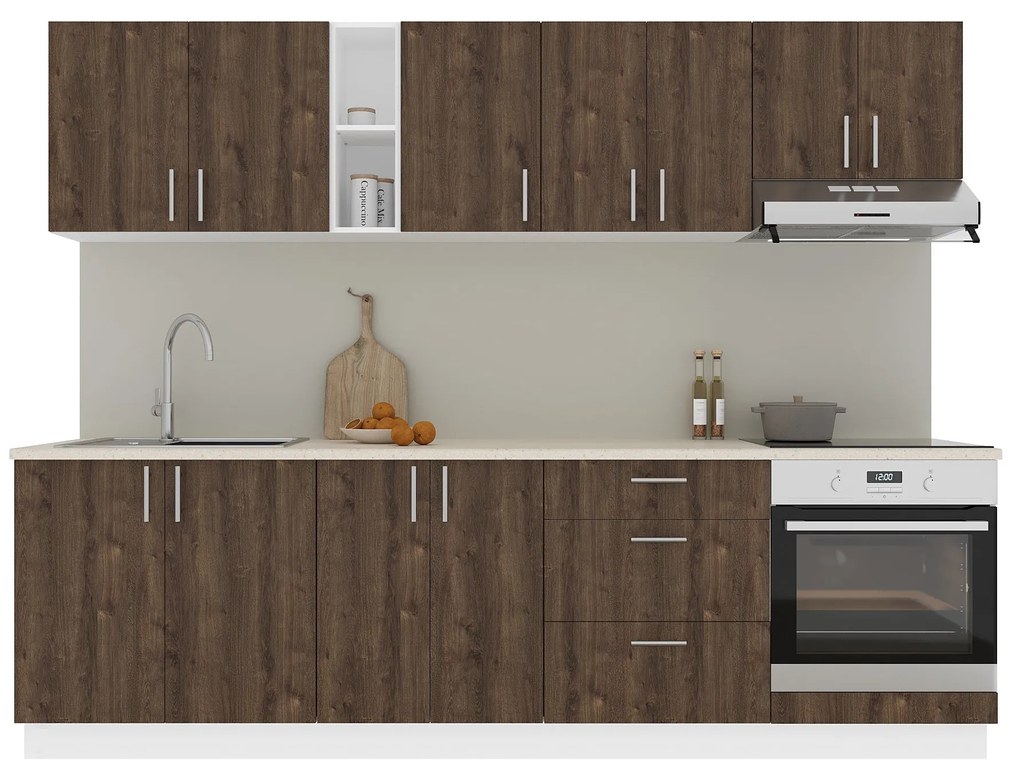Set Bucatarie Karo V18, Stejar Bronz/Alb, Blat Thermo 28 mm, L 260 cm