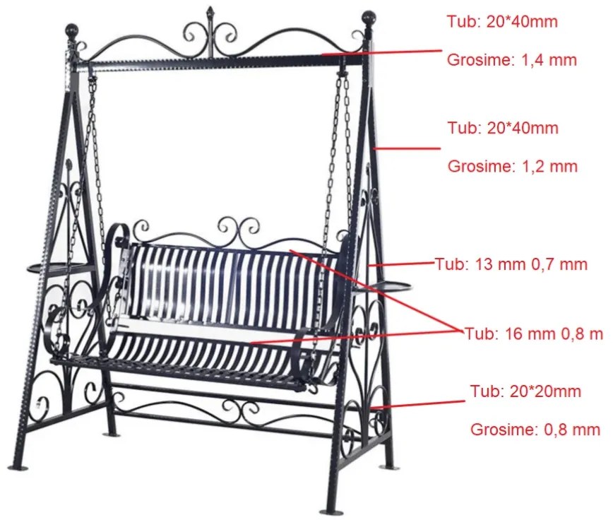 Balansoar de grădină, metal, 190x99x208 cm, Negru