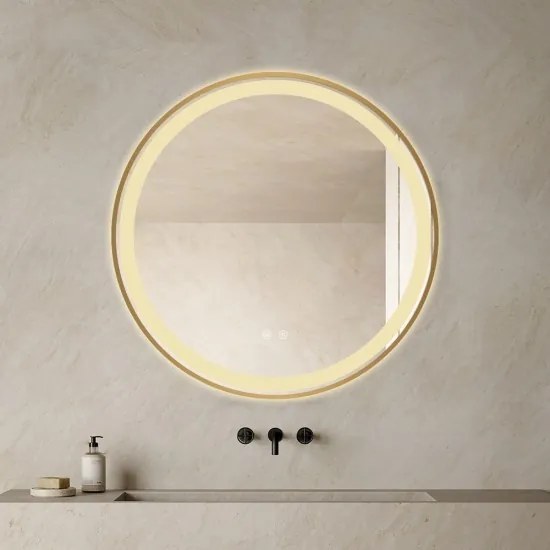 Oglindă Baie LED și Dezaburire Elit's Premium cu Senzor Touch, Lumina Rece, Caldă și Neutră, 70cm,rama Rose Gold