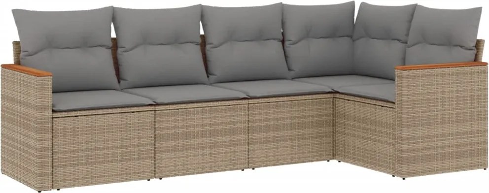 vidaXL Set canapele de grădină cu perne, 5 piese, bej, poliratan