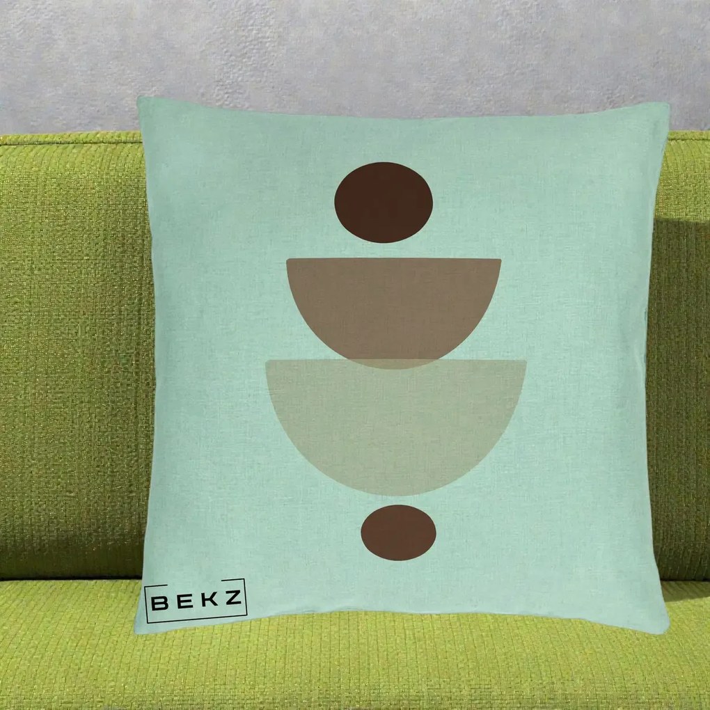 Perna Decorativa Geometric Boho Balance, 40x40 cm, Verde Menta, Husa Detasabila, Perna Inclusa, BEKZ®