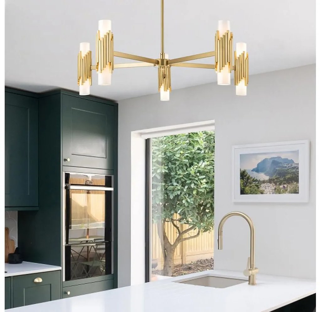 Elstead MARVELE10-AB-OPAL - Lustru pe tijă MARVELE, 10 x E14, 40 W, 230 V, auriu