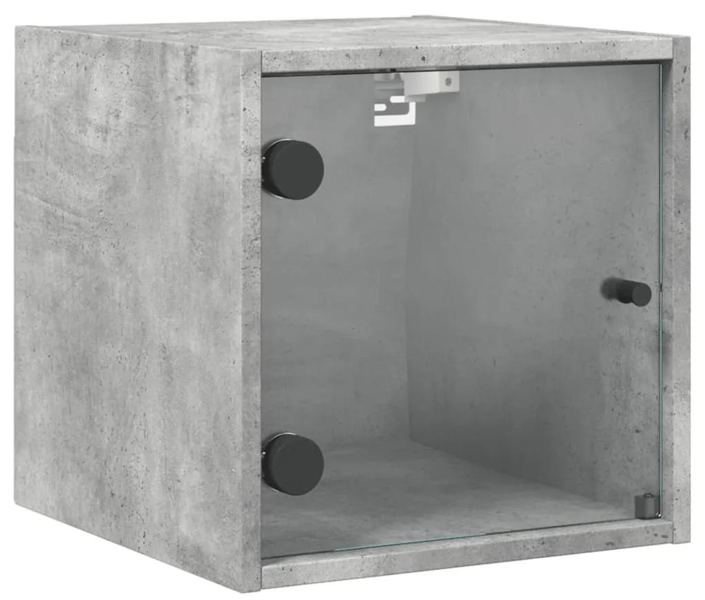 836468 vidaXL Noptieră cu ușă din sticlă, gri beton, 35x37x35 cm