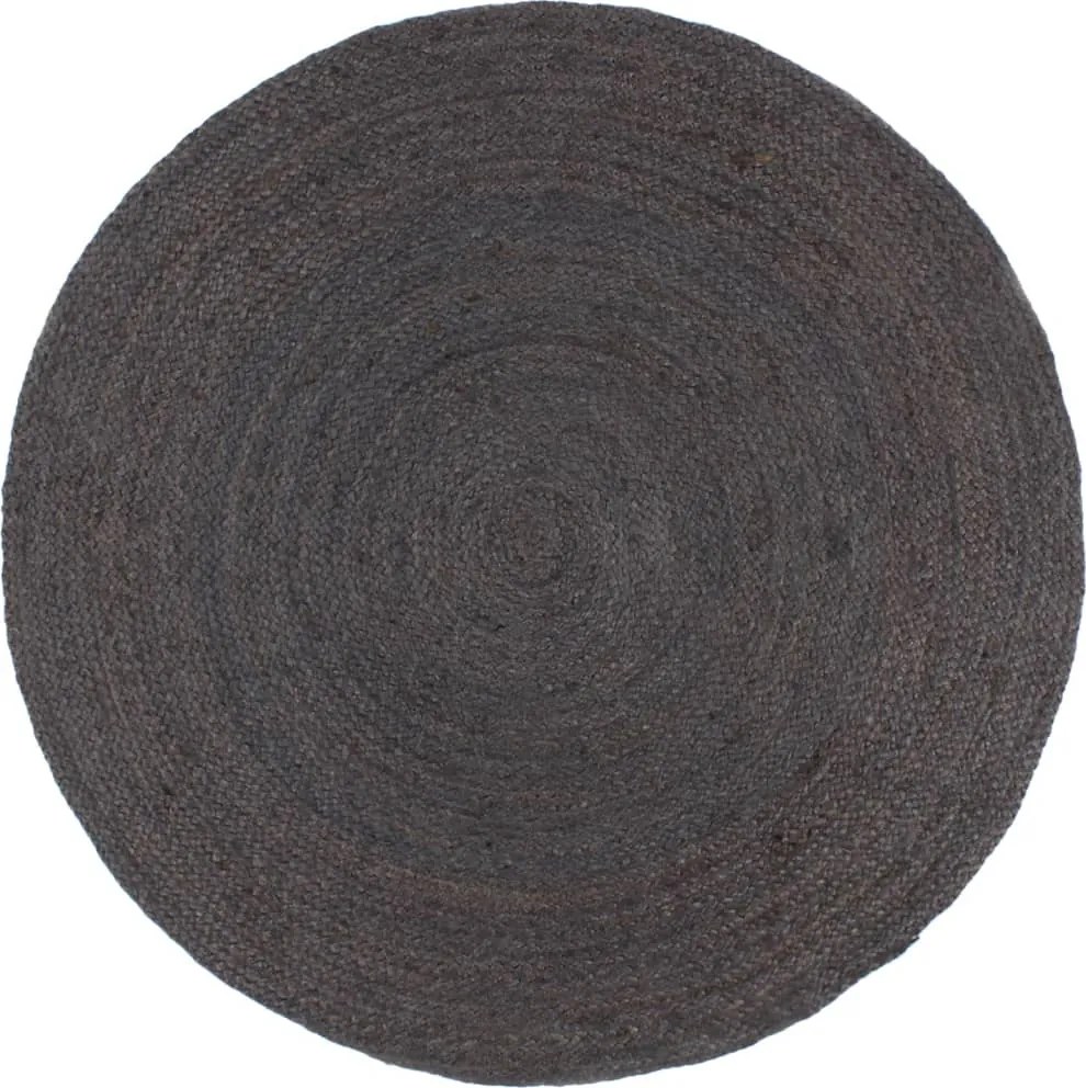 vidaXL Covor lucrat manual, gri închis, 240 cm, iută, rotund