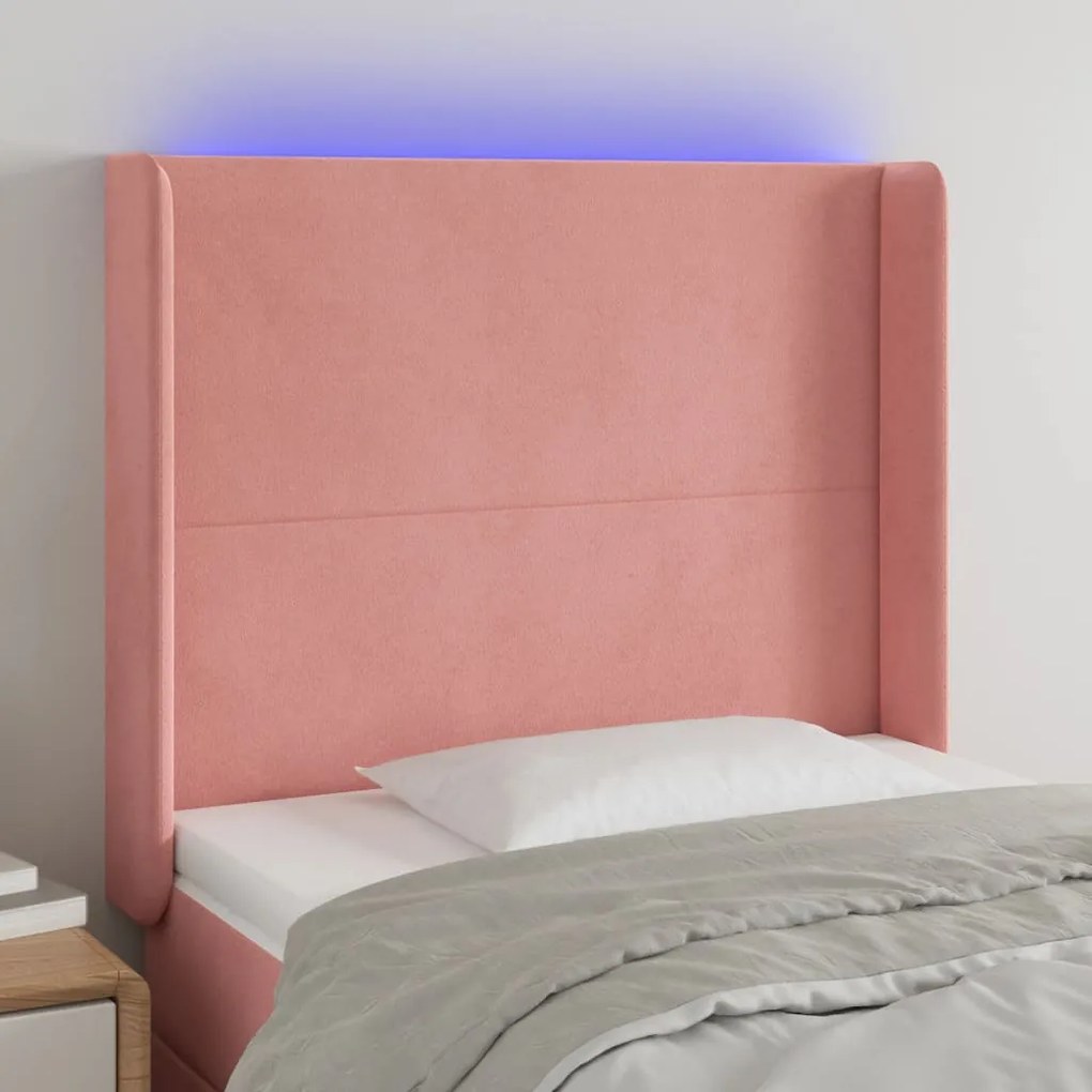 vidaXL Tăblie de pat cu LED, roz, 83x16x118/128 cm, catifea
