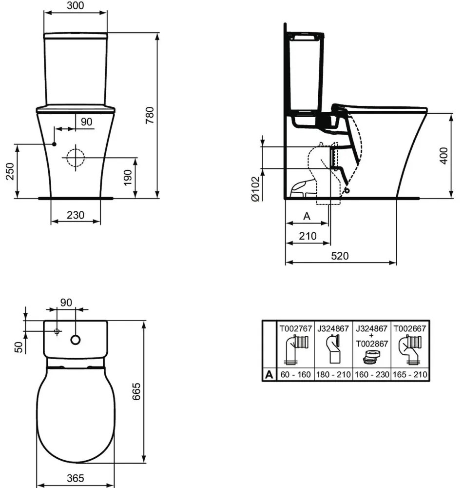 Rezervor vas wc Ideal Standard Connect Air Cube alb lucios cu alimentare inferioara