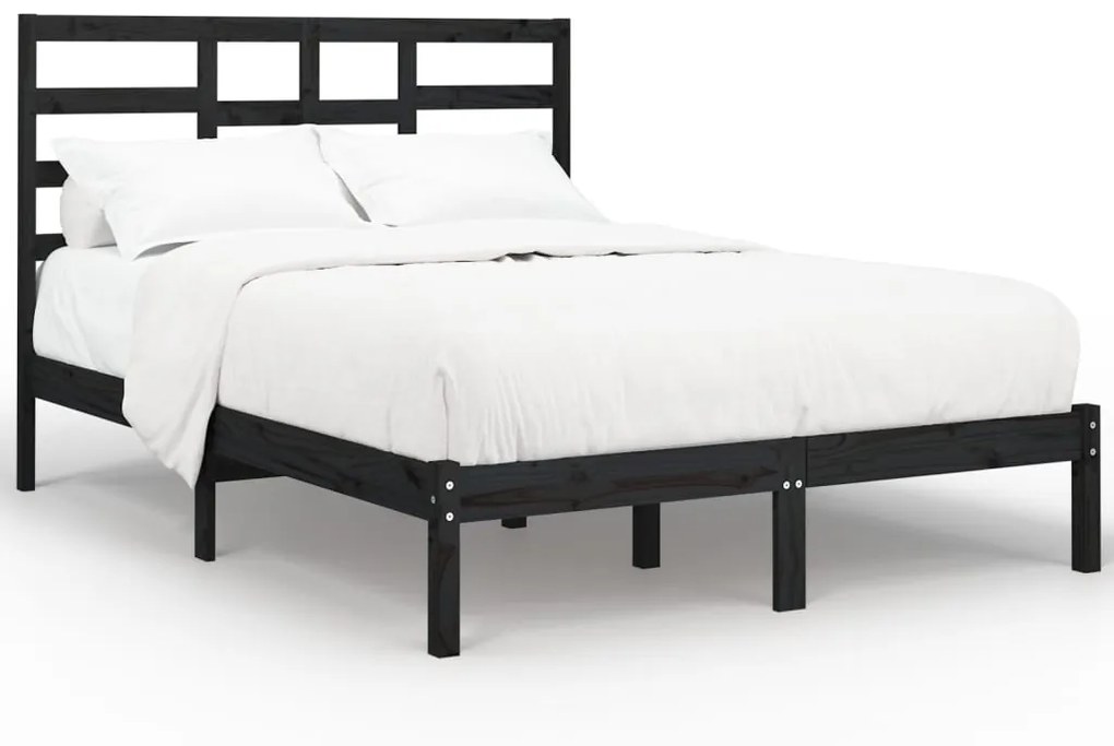 3105779 vidaXL Cadru de pat, negru, 140x190 cm, lemn masiv