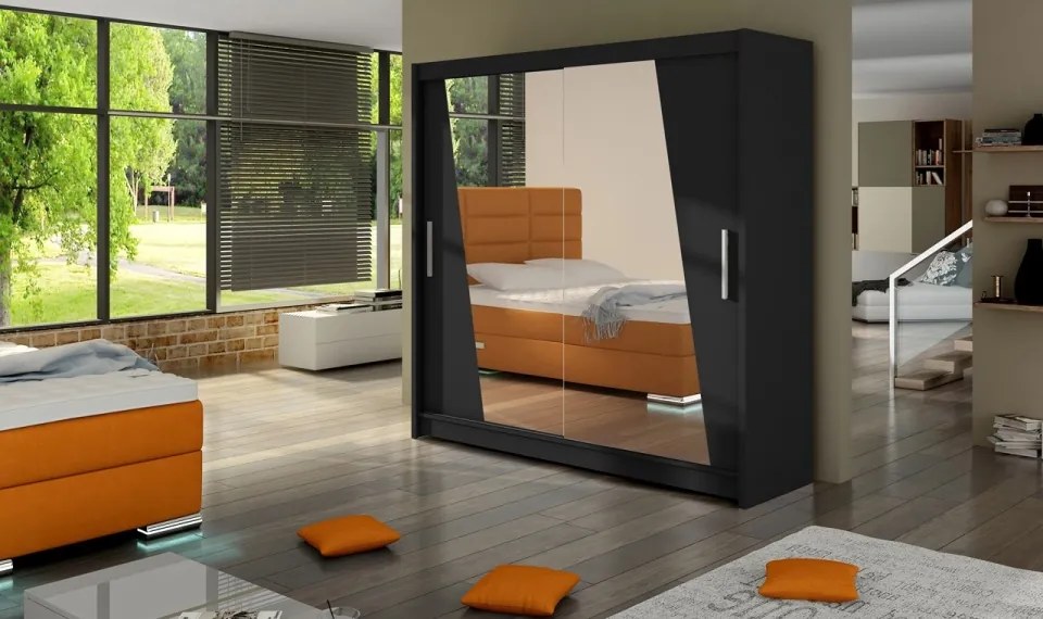 Dulap cu usi glisante si oglinda 180x200 cm, Preto, ADRK Furniture (Culoare: Sonoma)