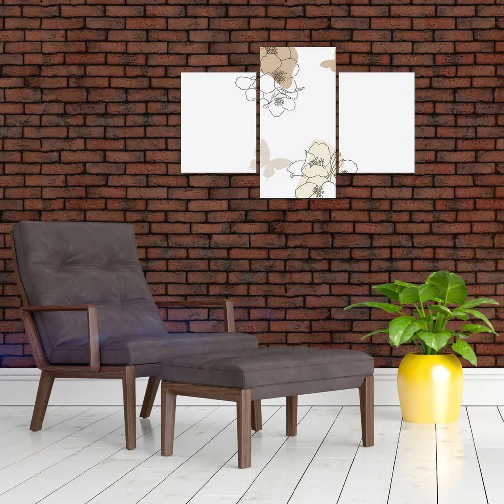 Tablou - Flori bej cu fluture N⁰2 (90x60 cm)