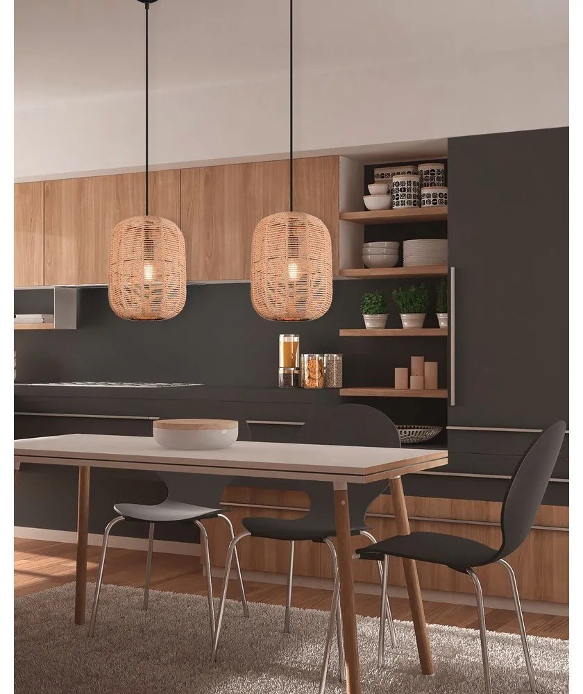 Lustră maro deschis cu abajur textil ø 25 cm Runa – Trio