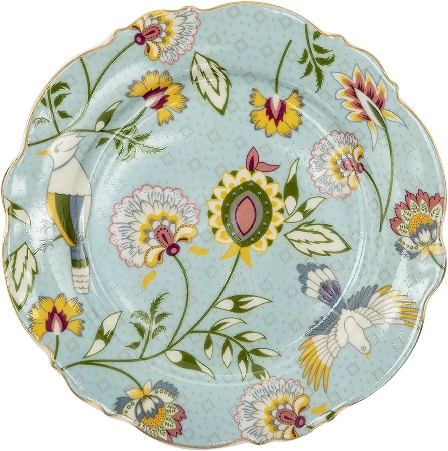 Farfurie albastra, din ceramica, cu motive florale Ø20 cm
