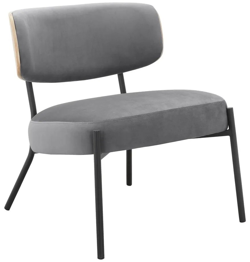 Fotoliu cu taburet gri cu tapițerie din catifea Jerry – Støraa
