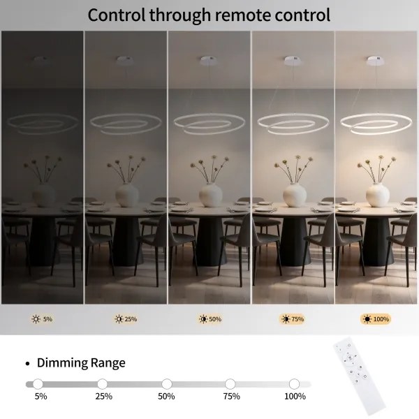 Brilagi - Lustră LED dimerizabilă suspendată pe cablu TWISTER, 75 W, 230 V, Ø 70 cm, albă, cu telecomandă