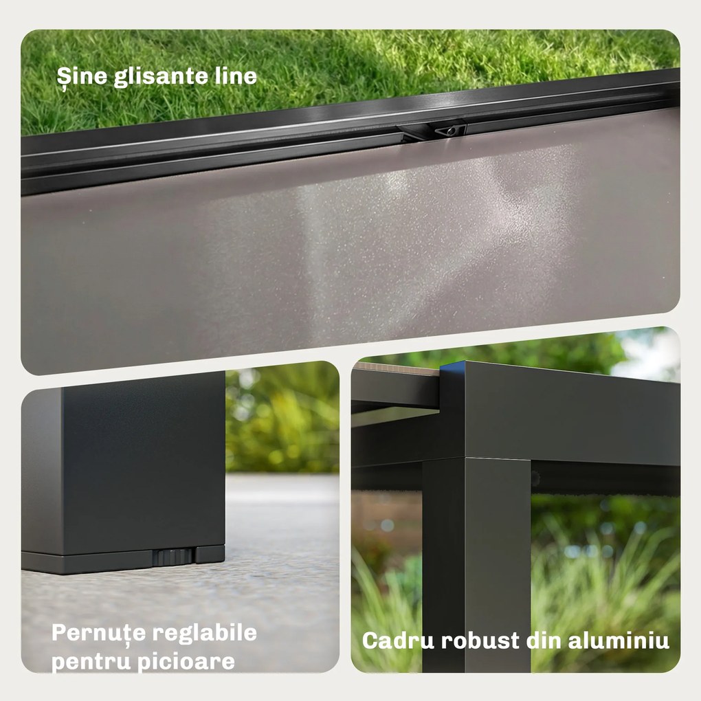 Outsunny Masă de Grădină Extensibilă pentru 8-10 Persoane 140/240x90 cm, Masă de Dining Extensibilă cu Blat din Sticlă Securizată, Masă de Exterior pentru Terasă, Balcon, Negru | Aosom Romania