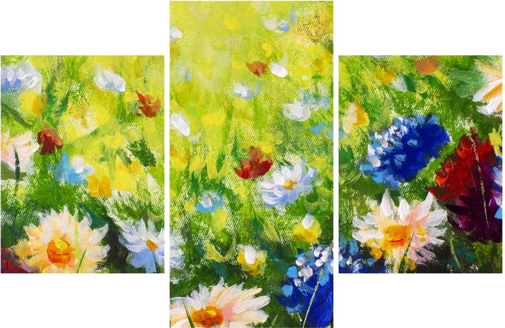 Tablou - Pictură în ulei, pajiște înflorită (90x60 cm)
