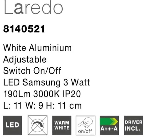 Aplica LED cu spot directionabil design minimalist Laredo alba NVL-8140521