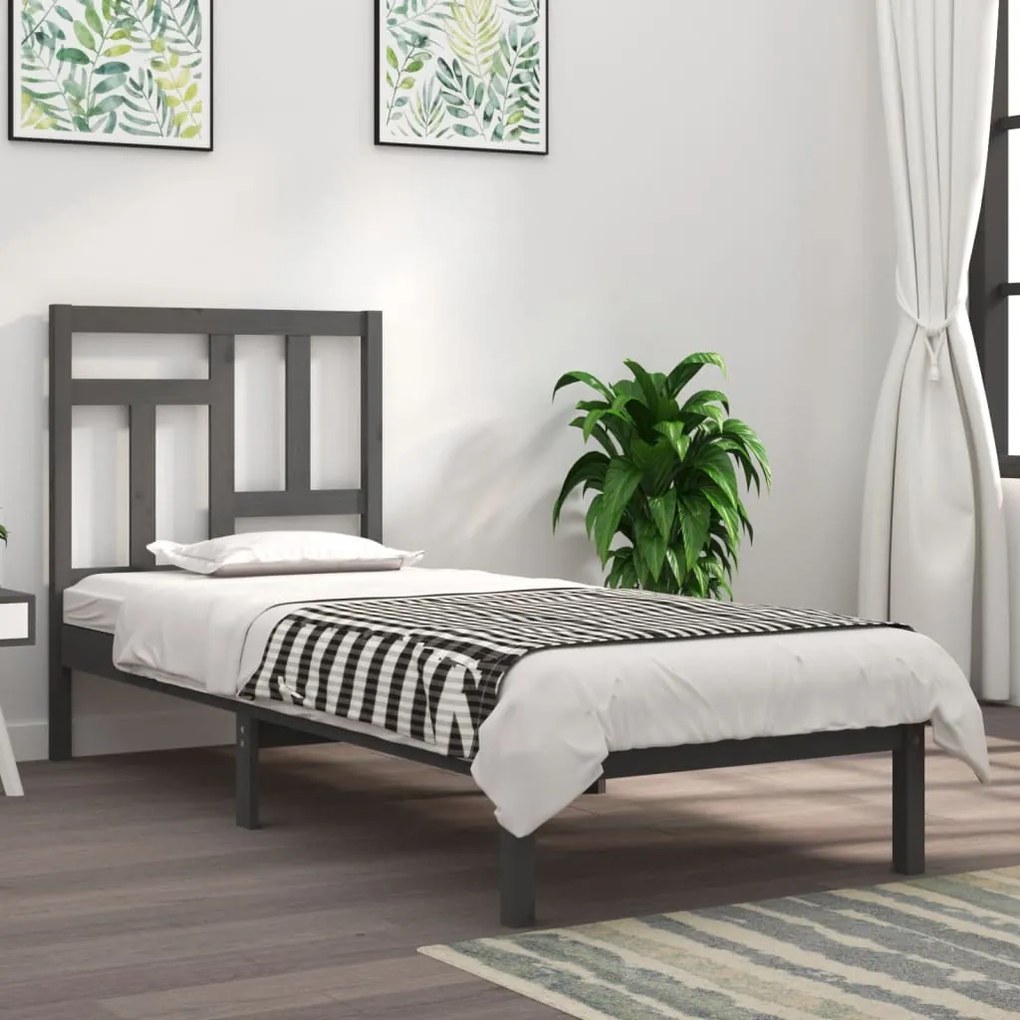 3104535 vidaXL Cadru de pat, gri, 100x200 cm, lemn masiv de pin