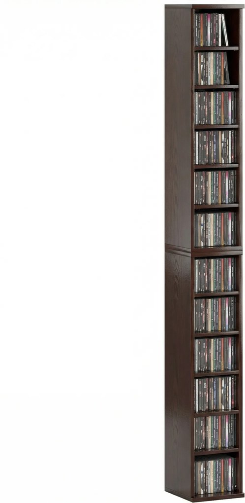 HOMCOM Set de 2 etajere coloane dulap de depozitare CD-DVD 12 compartimente 21 x 22,5 x 88,5 cm capacitate 204 CD-uri maro | Aosom Romania
