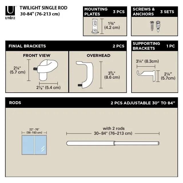 Galerie de perdea 76 - 213 cm extensibilă din oțel Twilight – Umbra