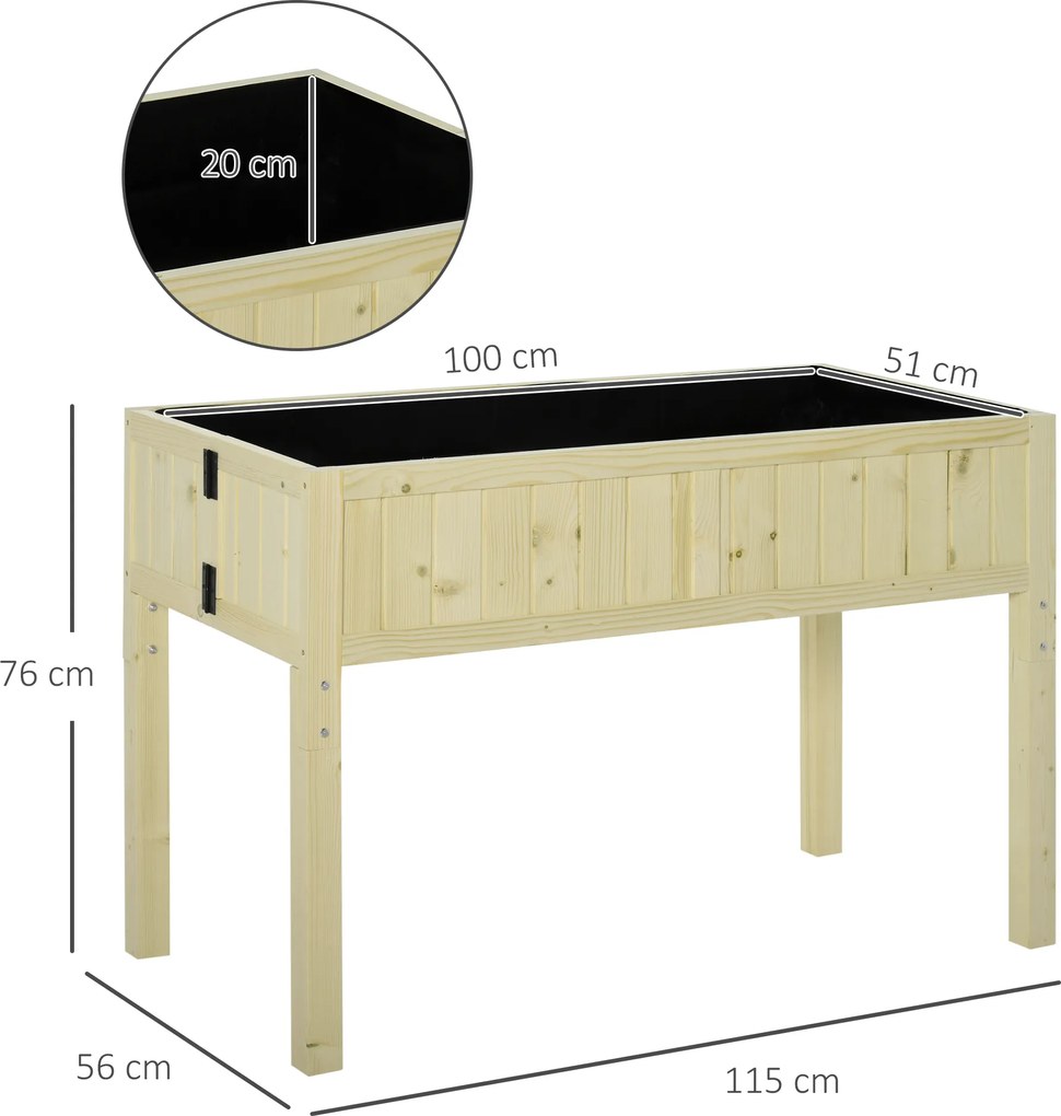 Outsunny Jardinieră Înălțată Rabatabilă, Realizată din Lemn de Brad cu 4 Orificii de Drenaj, pentru Grădină, Terasă sau Balcon, 115x56x76 cm, Culoare Lemn | Aosom Romania