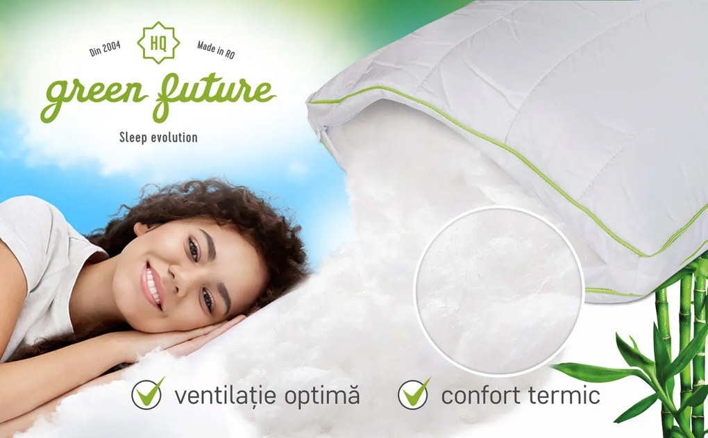 Perna Green Future NATURE, cu umplutura bambus si bilute fibra siliconica, 45 x 65 cm, Alb