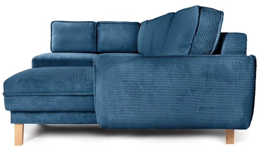 Colțar albastru extensibil cu tapițerie din catifea reiată (cu colț pe partea stângă /în formă de "U") Tori – Bonami Selection