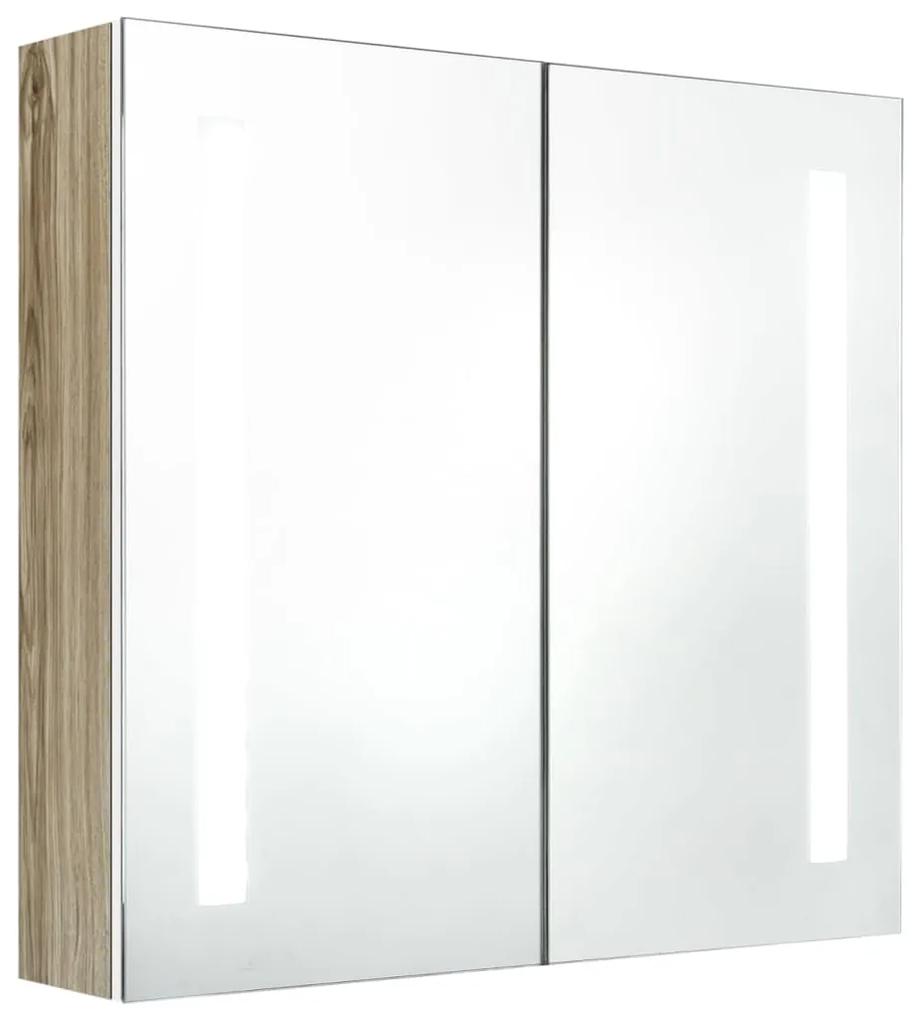Dulap de baie cu oglinda si LED, alb si stejar, 62x14x60 cm alb si stejar, 62 x 14 x 60 cm