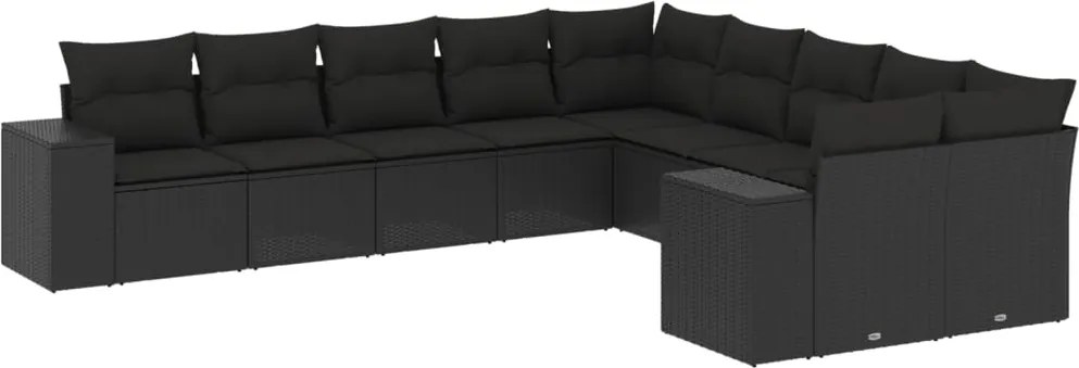 vidaXL Set canapele de grădină cu perne, 10 piese, negru, poliratan