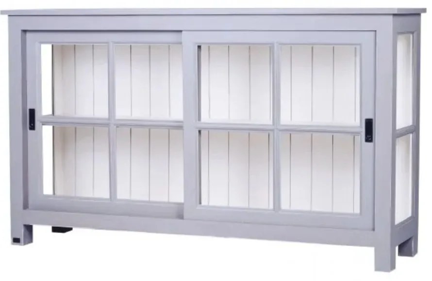 Vitrina, gri, din lemn masiv de pin, cu aspect clasic, double small , Lyon