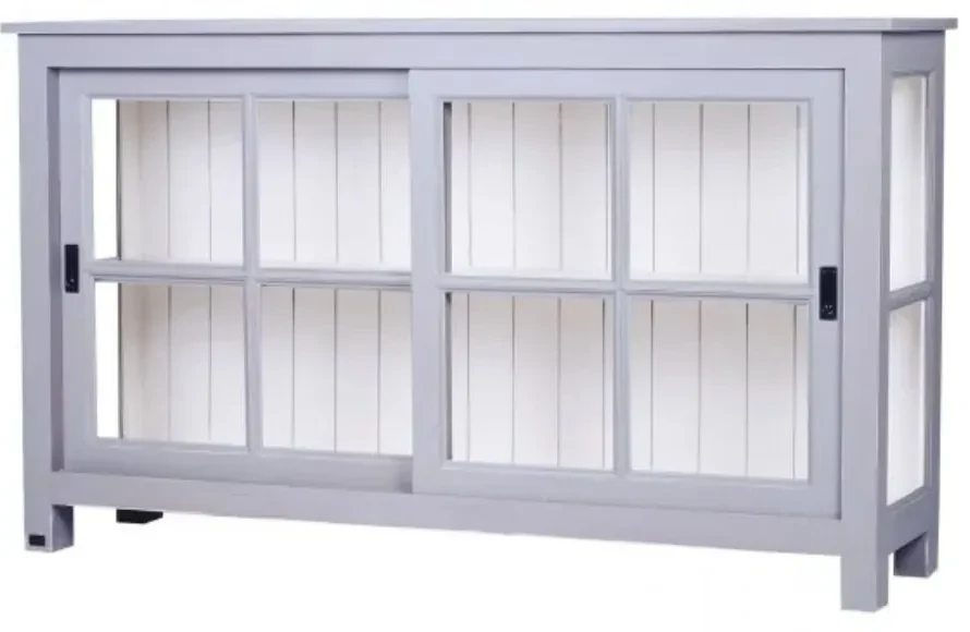 Vitrina, gri, din lemn masiv de pin, cu aspect clasic, double small , Lyon