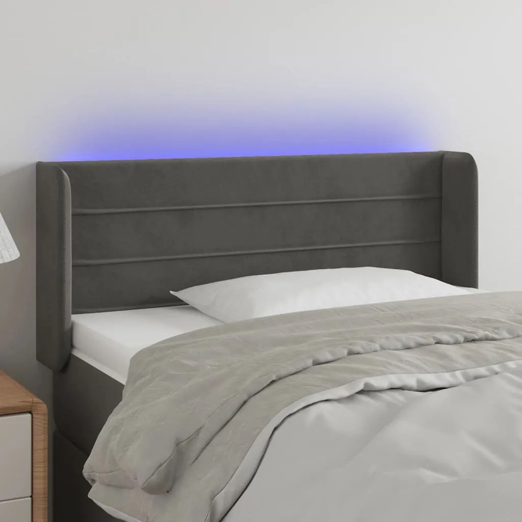 3123419 vidaXL Tăblie de pat cu LED, gri închis, 103x16x78/88 cm, catifea