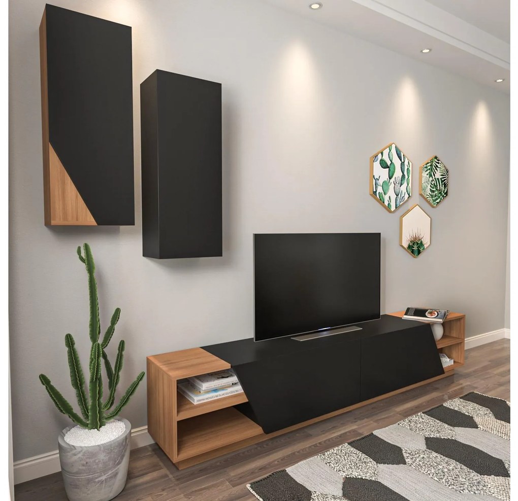 Mobilier living Ziva 2 (negru + teak). 1102660