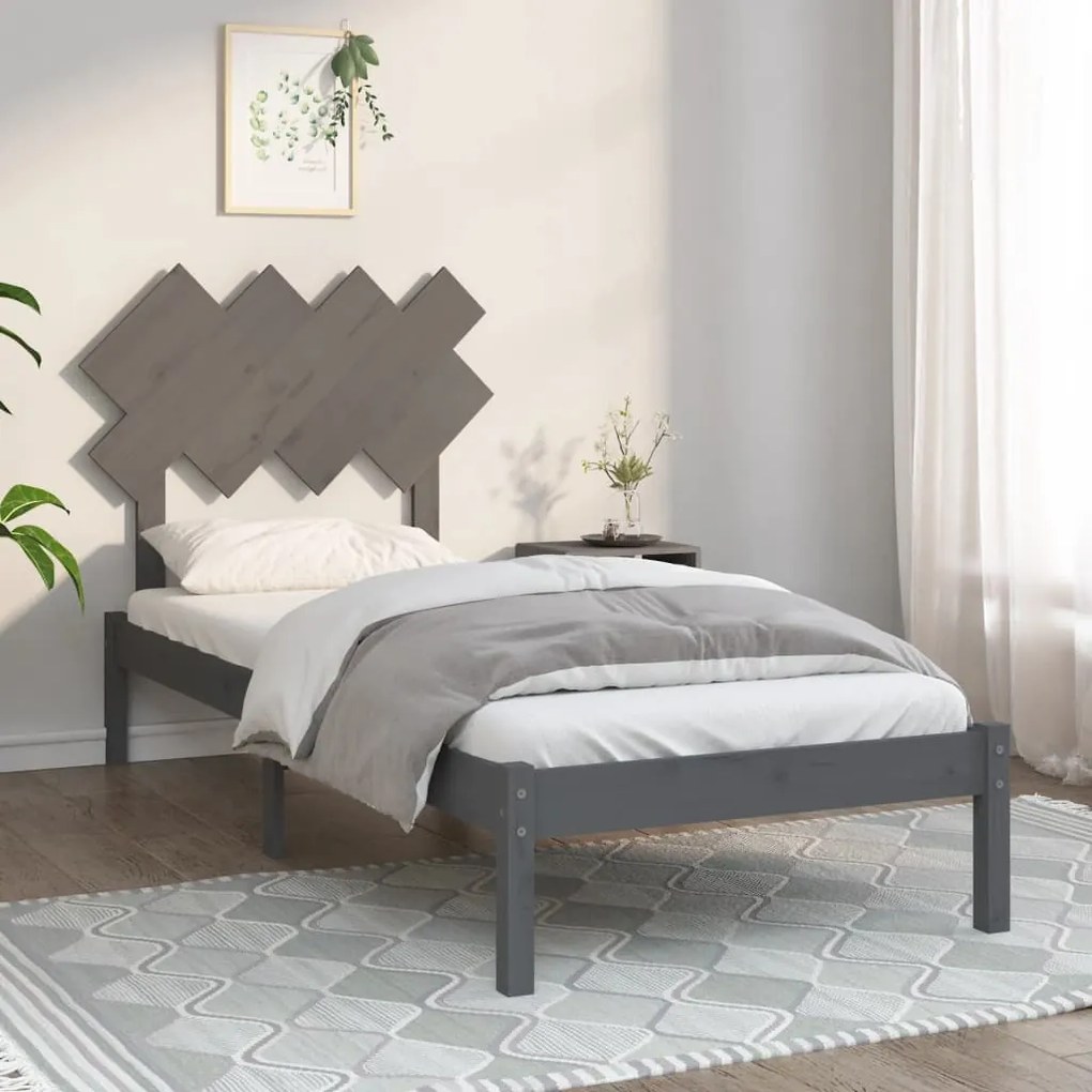 3104835 vidaXL Cadru pat, gri, 90x190 cm, lemn masiv simplu
