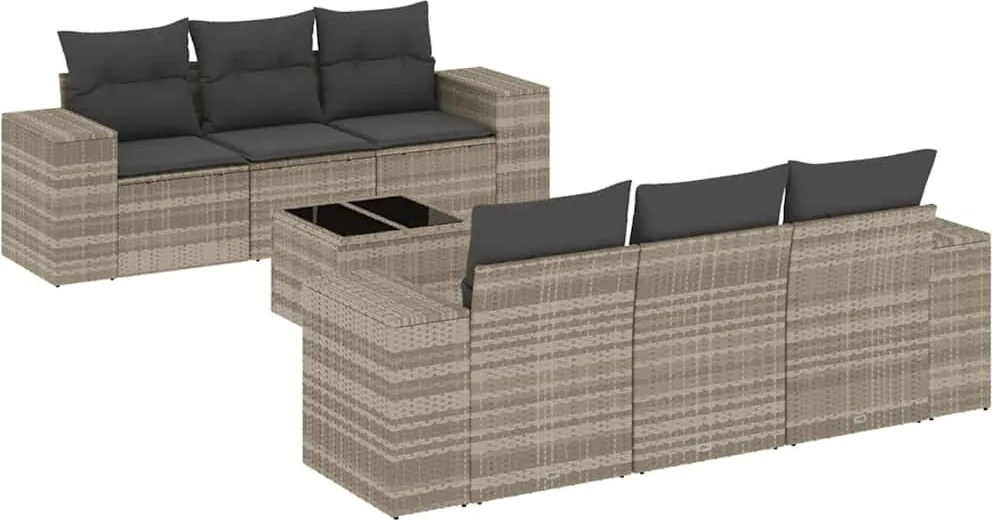 vidaXL Set canapele de grădină cu perne, 7piese gri deschis poliratan