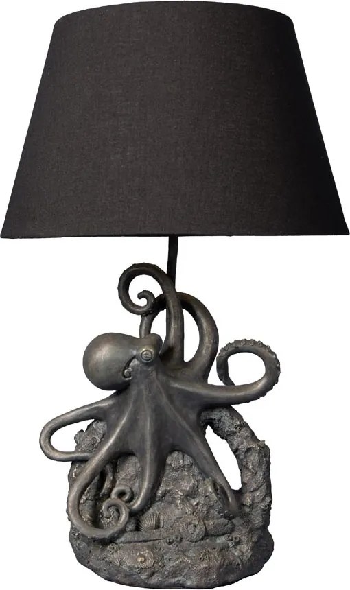 Lampă de masă din bumbac negru, cu structură din rășină gri în formă de caracatiță, finisaj patinat, 56×35,5 cm, „Vernum"