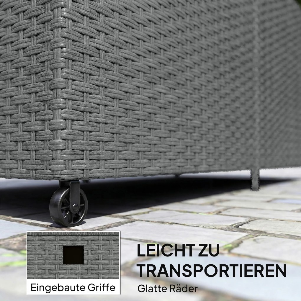 Outsunny Cutie pentru perne din rattan 650 L rezistentă la intemperii rezistent UV cu capac roți spațiu depozitare 150 x 75 x 74 cm Gri închis | Aosom Romania