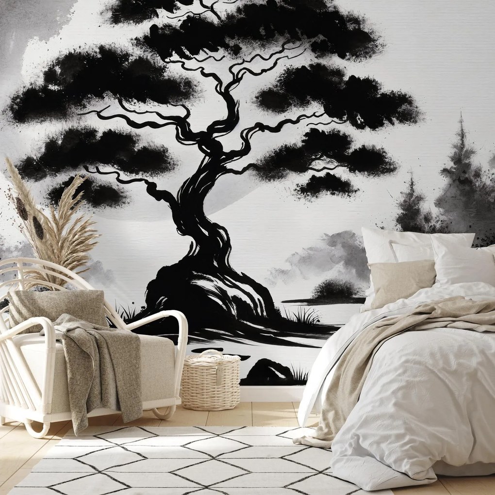 Fototapet - Bonsai alb-negru (147x102 cm)
