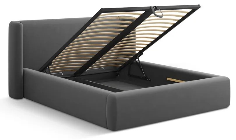 Pat matrimonial gri tapițat cu spațiu de depozitare cu somieră 140x200 cm Jason – Windsor &amp; Co Sofas