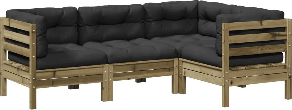 vidaXL Set canapele de grădină cu perne, 4 piese, lemn de pin tratat