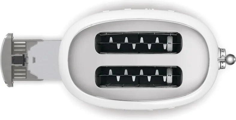 Prajitor de paine SMEG 50's Style TSF01WHEU, 950 W, 2 felii, 6 trepte, Tava pentru firimituri, Cablu integrat, Otel inoxidabil, Alb