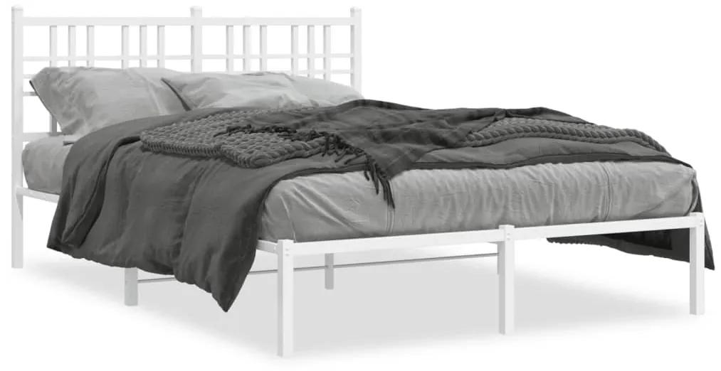 376373 vidaXL Cadru de pat metalic cu tăblie, alb, 140x190 cm