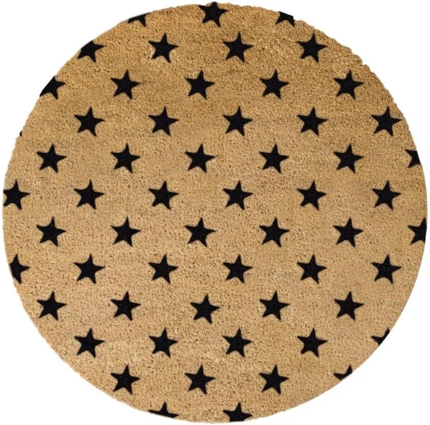Covoraș intrare rotund fibre de cocos Artsy Doormats Stars, ⌀ 70 cm, negru