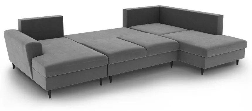 Colțar gri deschis extensibil, cu spațiu de depozitare cu tapițerie din catifea (cu colț pe partea dreaptă-în formă de "U") Kyoto – Cosmopolitan Design