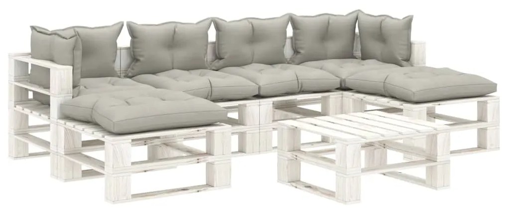 Set mobilier gradina din paleti, 7 piese, perne gri taupe, lemn taupe and white, 1